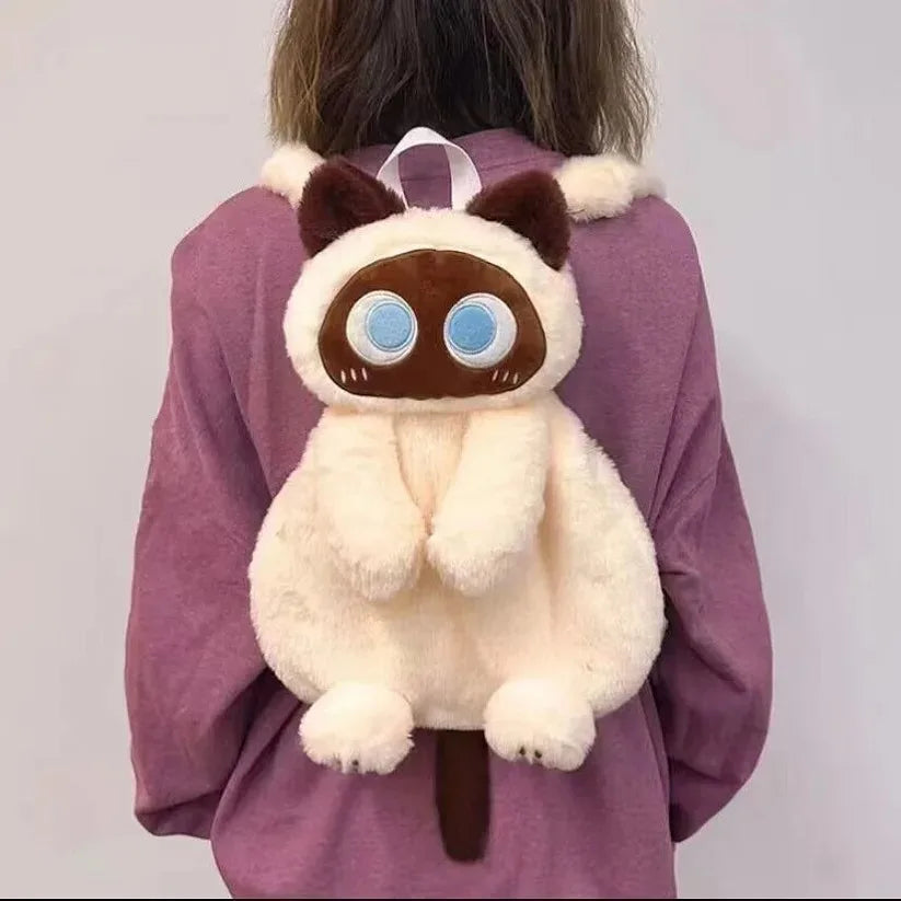 35-40Cm Kawaii Big Eyes Cat Toy Plush Backpack Cute Large-Capacity Stuffed Animals Bags Boys Girls Women Soft Toy Backpack Gifts